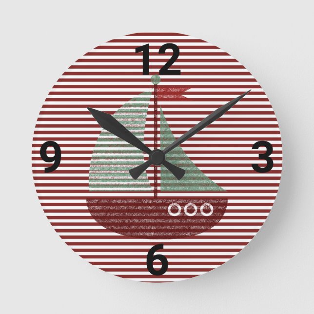 NAUTISK SAILING FRAKT RED RAND WALL CLOCK RUND KLOCKA (Framsida)