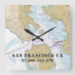 Nautisk San Francisco CA frihetlängd kartlägger Fyrkantig Klocka