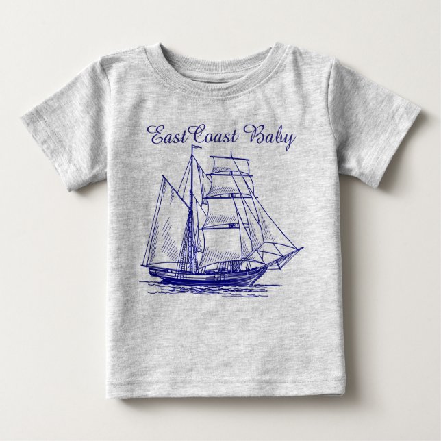 Nautisk schooner för frakt för ostkustbabysegelbåt t shirt (Framsida)
