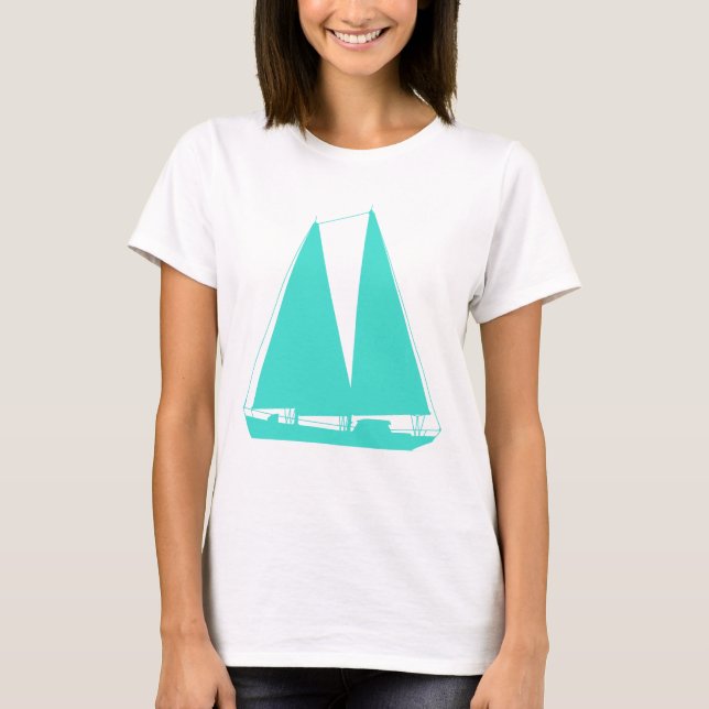 Nautisk segelbåt för turkos t shirt (Framsida)