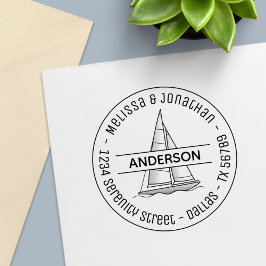 Nautisk segelbåt jakt Rund familjadress Självfärgande Stämpel