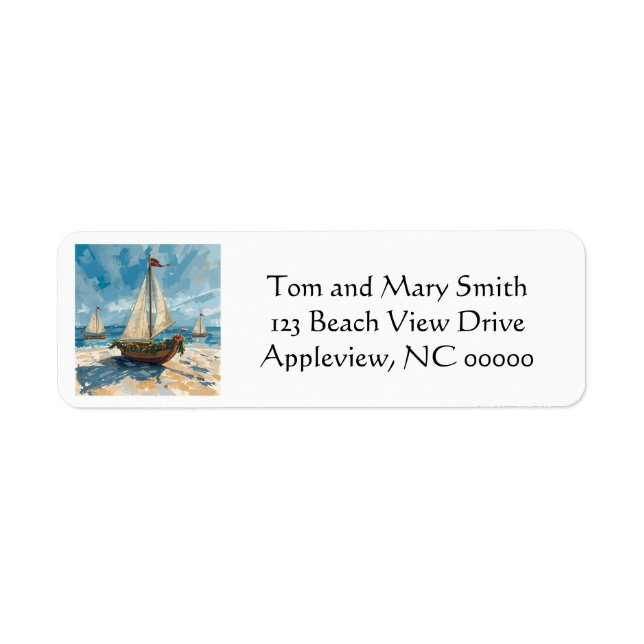 Nautisk segelbåt - julåtervändandeetikett returadress etikett (Framsidan)
