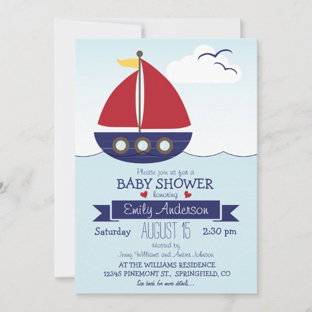 Nautisk segelbåt, Ocean Baby Shower eller Sprinkle Inbjudningar (Framsida)