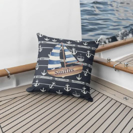 Nautisk segelbåt och Anchor Navy Blue Kudde