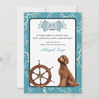 Nautisk segelbåt och Goldendoodle Boy Baby Shower Inbjudningar