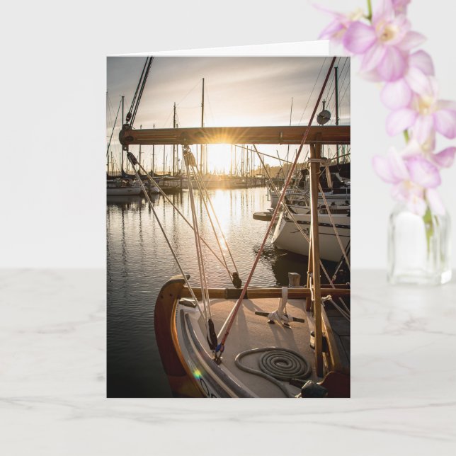 Nautisk segelbåt och solnedgångsfotografering kort (Orkide)