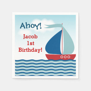 Nautisk segelbåt på Vatten Boy Birthday Pappersservett