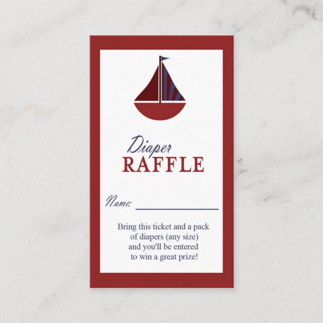 Nautisk segelbåt Red & Blue Diaper Raffle Biljett Tilläggskort (Framsida)