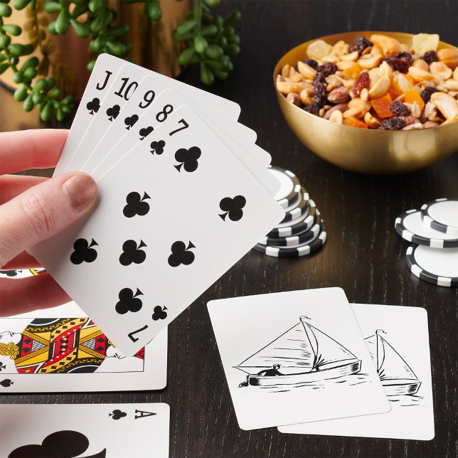 Nautisk segelbåts skiss vit bläck ocean casinokort (Skapare uppladdad)