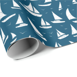 Nautisk segelbåtsblå vit presentpapper