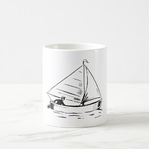 Nautisk segelbåtskiss vit bläck ocean kaffemugg