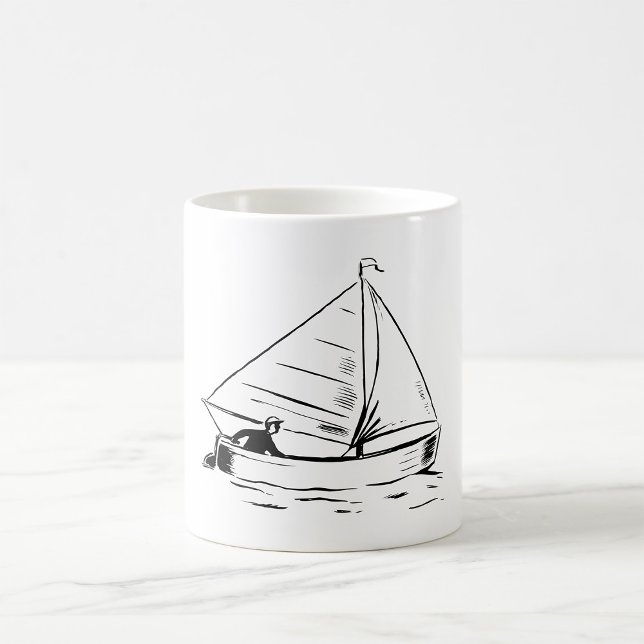 Nautisk segelbåtskiss vit bläck ocean kaffemugg (Skapare uppladdad)
