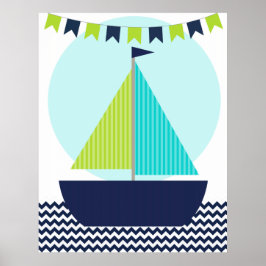 Nautisk segelbåtsnurraaffisch för barnkammare poster