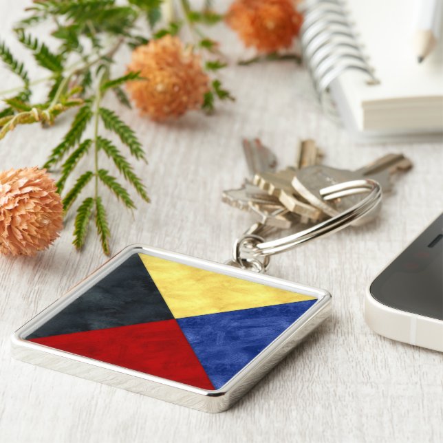 Nautisk signalsjö - Flagga för vattenfärg Fyrkantig Silverfärgad Nyckelring (Sidan)