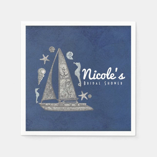 Nautisk Silver Boat & Beach Sak Elegant Party Pappersservett (Framsidan)