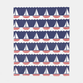 Nautisk sjöbåt, Mönster, blå och röd Fleecefilt