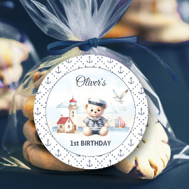 Nautisk sjöfågelburk 1:a födelsemeddelandet runt klistermärke