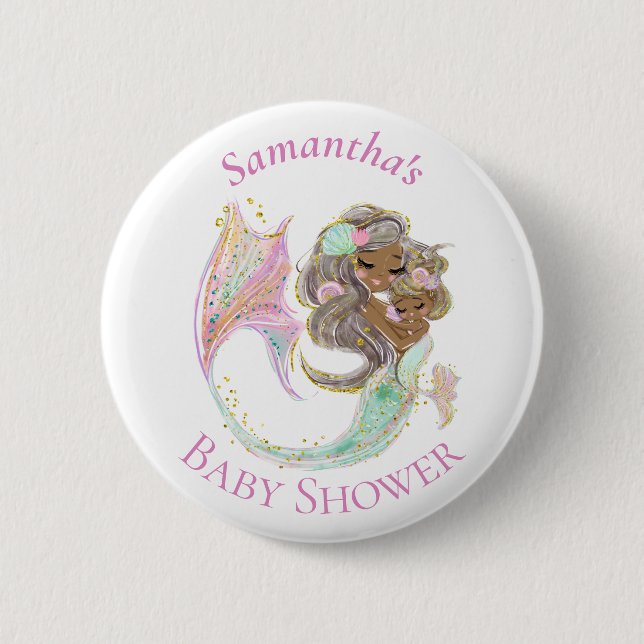 Nautisk sjöjungfru Baby Shower Knapp (Framsida)