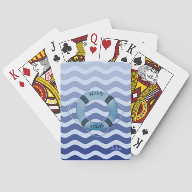 Nautisk Sjöman Marinblå Vågstrimma Casinokort (Baksidan)