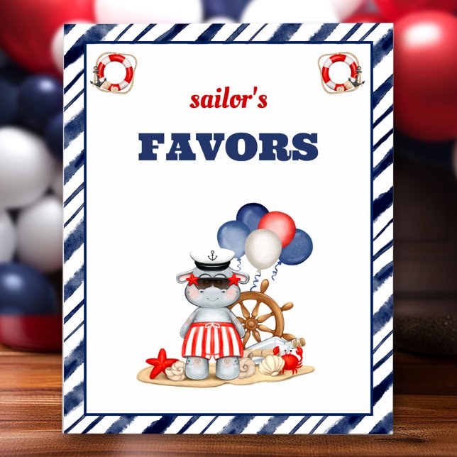 Nautisk sjömansskylt med förmånstecken för sjömans poster (Nautical Sailor Toddler Birthday Boat Favor Sign)