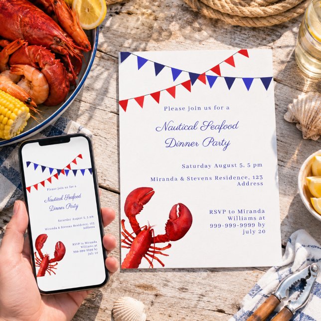 Nautisk sjömatmiddag sommarfest inbjudningar (Skapare uppladdad)