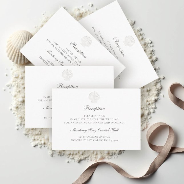 Nautisk Snäcka Pure Reception Bröllop Tilläggskort (nautical wedding reception details coastal modern classic formal traditional elegant shell white)