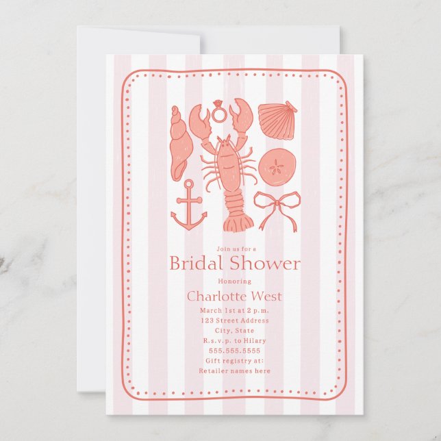 Nautisk Snäcka Rosa Bow Möhippa Inbjudningar (Framsida)