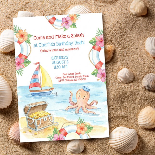 Nautisk stänk Tropisk ocean Barnkalas Inbjudningar (Cute kids splash party birthday invitation by Darling & May)