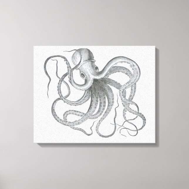 Nautisk steampunk octopus vintage kraken teckning canvastryck (Framsida)
