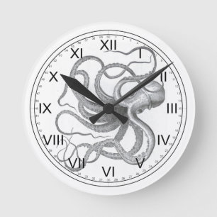 Nautisk steampunk octopus vintage kraken teckning rund klocka