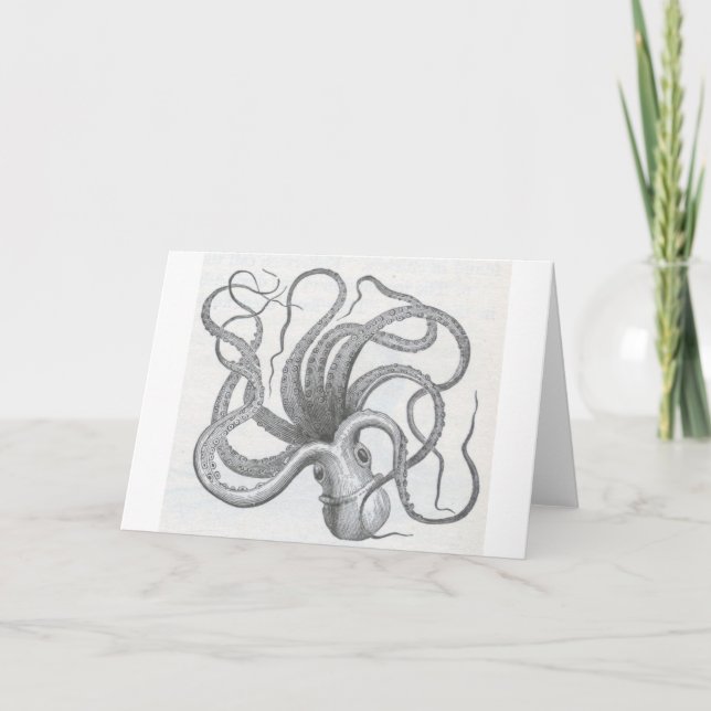 Nautisk steampunkbläckfiskvintage kraken design kort (Framsida)