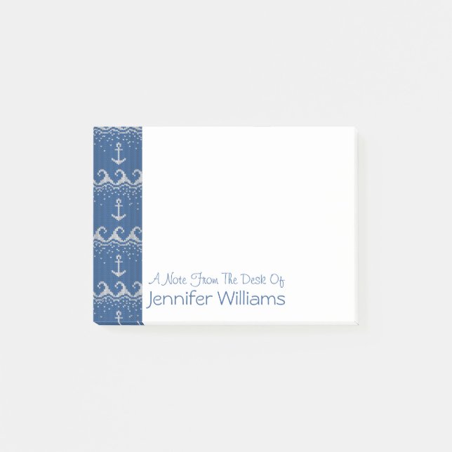 Nautisk Sticka Mönster| Lägg till ditt namn Post-it Block (Framsida)