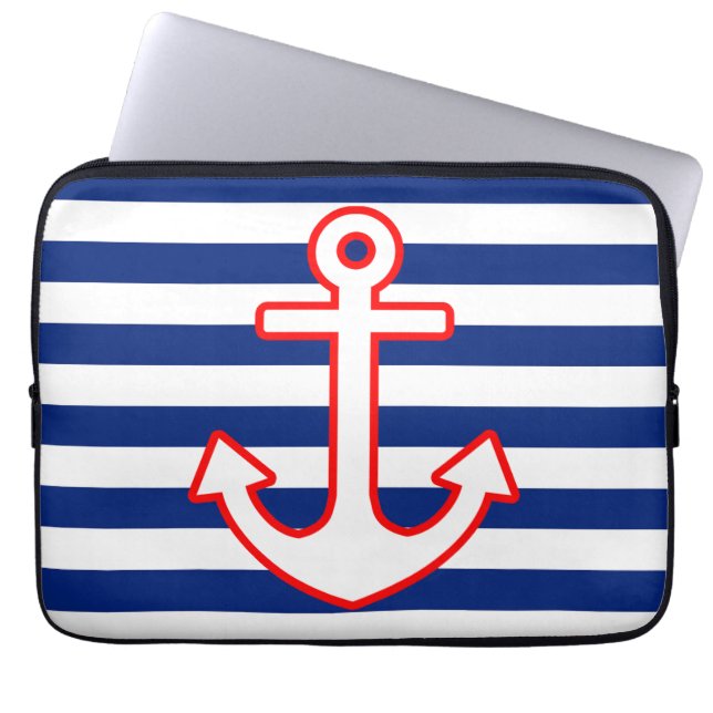 Nautisk stil ankrar symbolen på randar laptop sleeve (Framsidan)