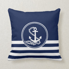 Nautisk Stil Blue och White, Anchor och Rand Kudde