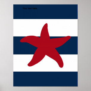Nautisk stjärnfisk, röd, marin och vit poster