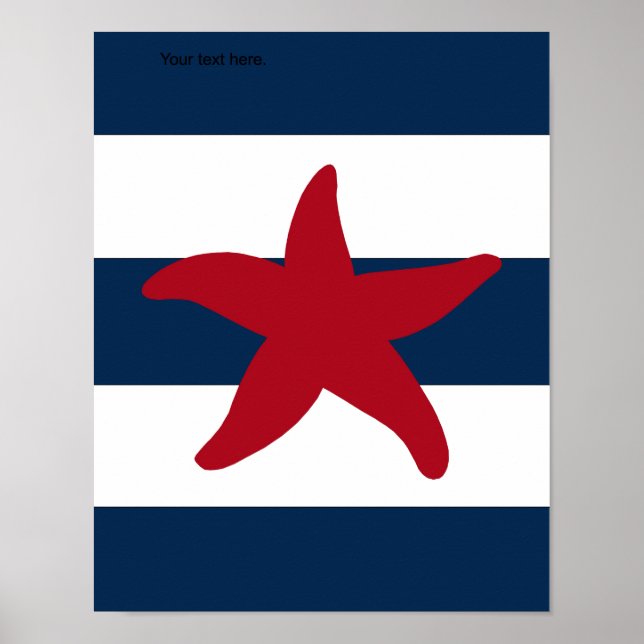 Nautisk stjärnfisk, röd, marin och vit poster (Framsidan)