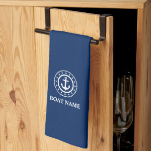 Nautisk stjärnor Boat Namn Anchor Navy Blue Kökshandduk