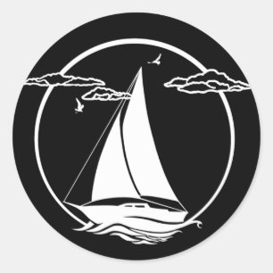 Nautisk svartvit siluettankare/segelbåt runt klistermärke