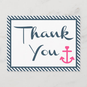 Nautisk Tack Rosa Anchor Navy Blue Rand Vykort