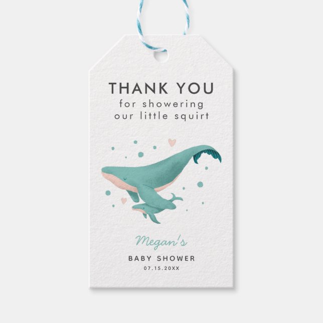Nautisk tema Whale Baby Shower Presentetikett (Framsidan)