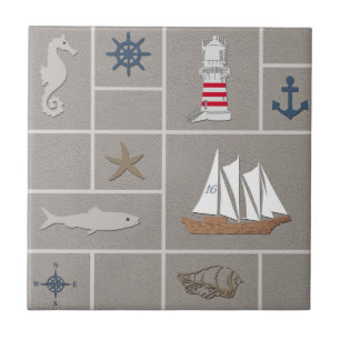 Nautisk temaillustration kakelplatta