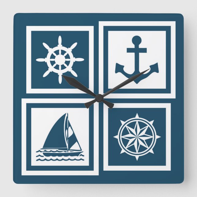 Nautisk tematisk design fyrkantig klocka (Framsida)