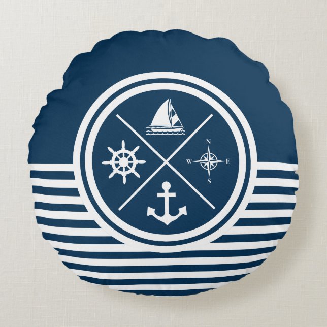 Nautisk tematisk design rund kudde (Framsidan)