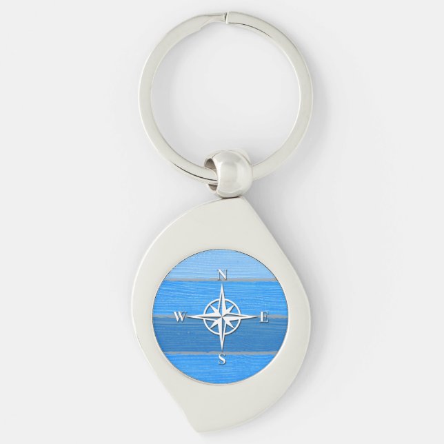 Nautisk tematisk design swirl silverfärgad nyckelring (Framsidan)