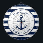 Nautisk Thated Beach House Anchor Darttavla<br><div class="desc">Ett helt ritbord för anpassade och roligt med ett unikt tema för sjöstrand. Det har ett ankare som är centrerat i mitten och ett dynamiskt marinplan och vitt färg. Alla inslag är olåsta och justerbara om du behöver göra ändringar.  Ha roligt att skapa och skapar den själv.</div>