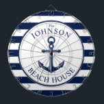 Nautisk Thated Beach House Anchor Darttavla<br><div class="desc">Ett helt ritbord för anpassade och roligt med ett unikt tema för sjöstrand. Det har ett ankare som är centrerat i mitten och ett dynamiskt marinplan och vitt färg. Alla inslag är olåsta och justerbara om du behöver göra ändringar.  Ha roligt att skapa och skapar den själv.</div>