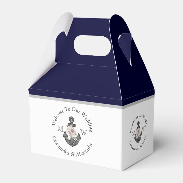 Nautisk-Theckerad Blommigt Anchor White Navy Blue Presentaskar (Framsidan Sidan)