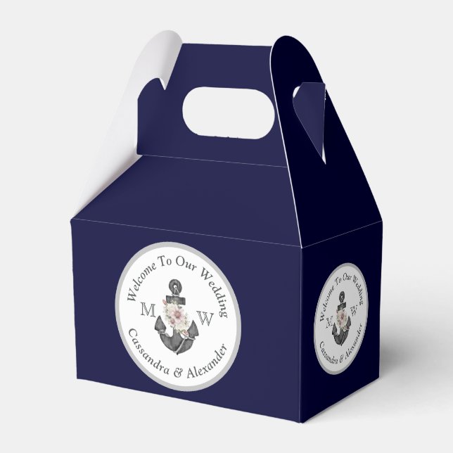 Nautisk-Theckerad Blommigt Anchor White Navy Blue Presentaskar (Framsidan Sidan)