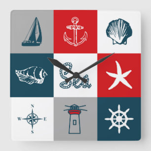 Nautisk themed design fyrkantig klocka