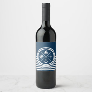 Nautisk themed design vinflaska etikett